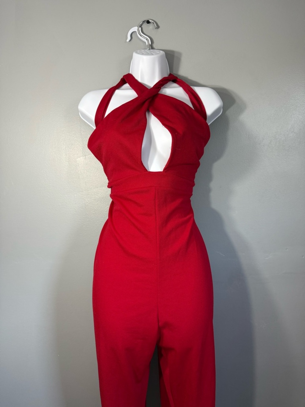 Charlotte Russe Red Halter Twist-Front Jumpsuit